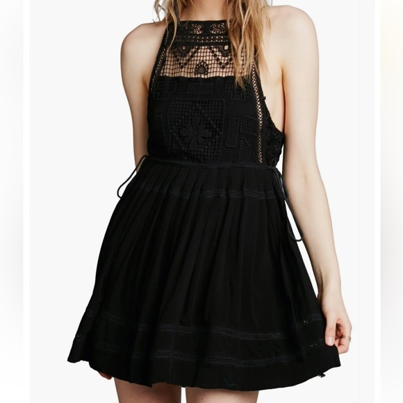 Free People Black Pleated Backless Sundress - Picture 1 of 8